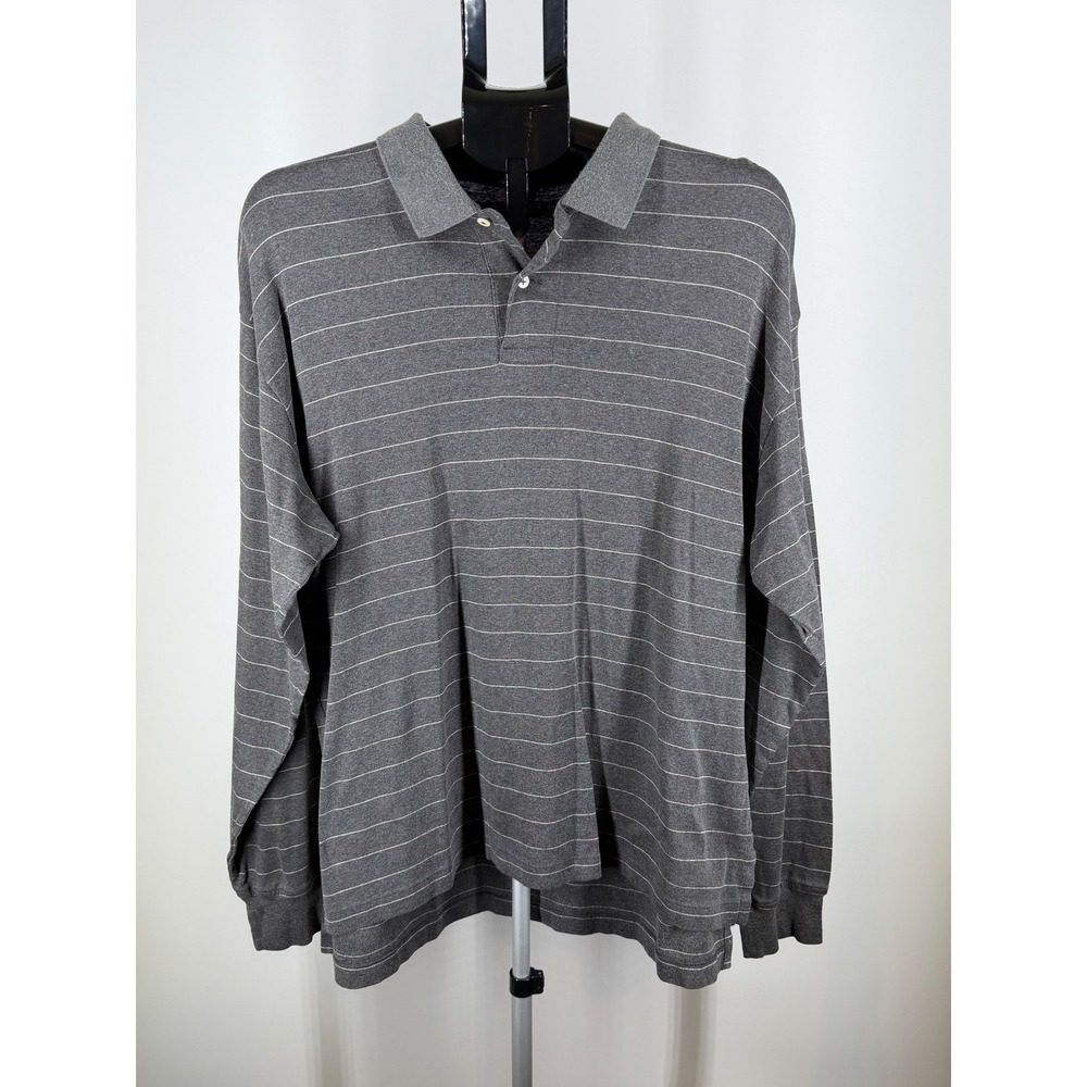 Polo Ralph Lauren Mens‎ Long Sleeve Pinstripe Polo Shirt Grey Cotton Size XL